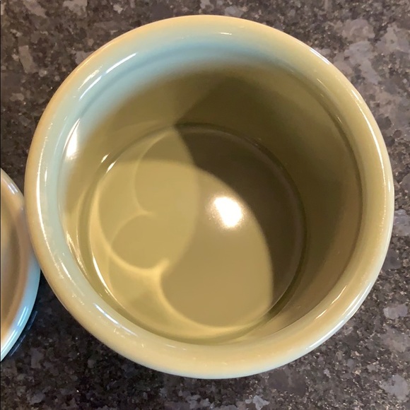 Longaberger Pottery sage green crock and lid set - Picture 2 of 8